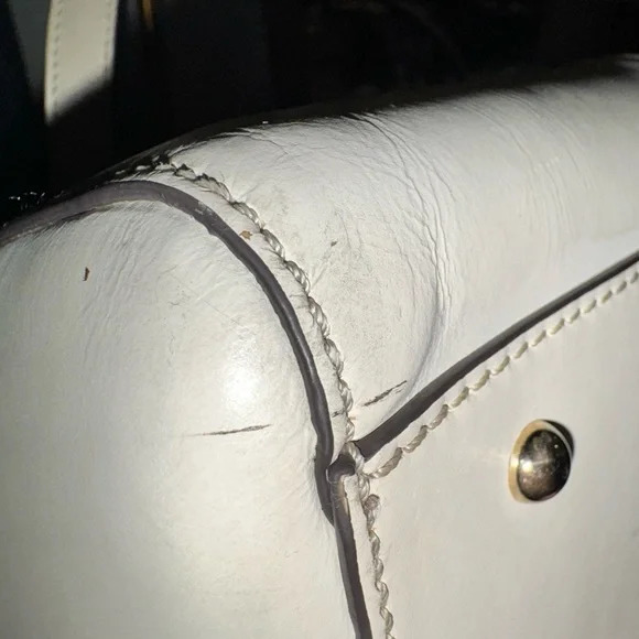 Dooney and Bourke Leather Bone Tote Bag, Gold hardware & blue accent scarf - Picture 12 of 16